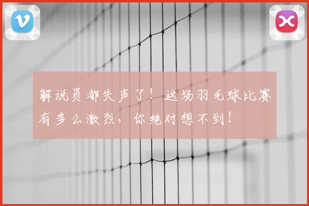 解说员都失声了!这场羽毛球比赛有多么激烈,你绝对想不到!
